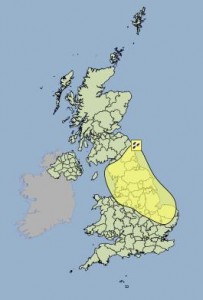 Yellow weather warning for the North of England.